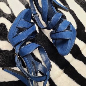 ZARA STRAPPY HEELS FAUX SUEDE BLUE SIZE 6